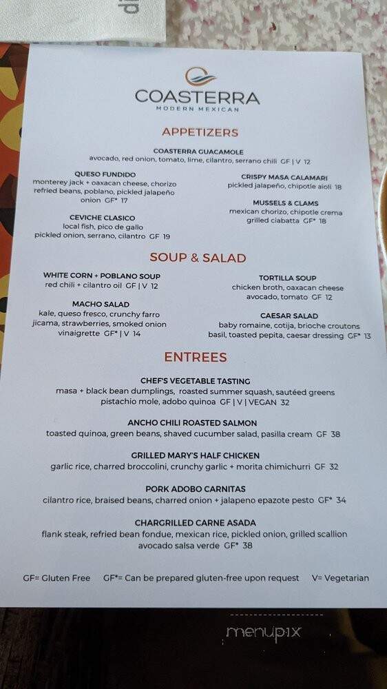 Coasterra Restaurant - San Diego, CA menu_pic