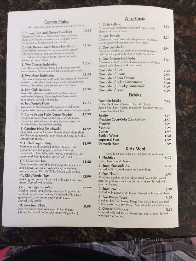 Cruz Family Mexican Grill - Rancho Cordova, CA menu_pic