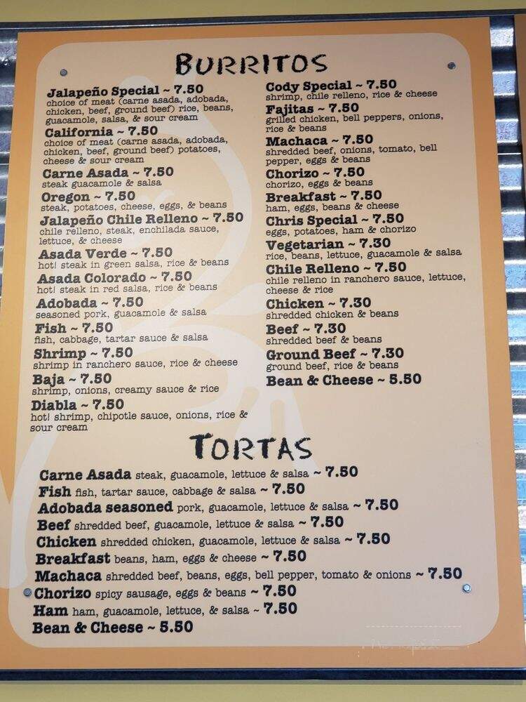 Jalapenos Taco Shop - Medford, OR menu_pic