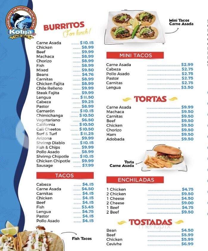 Kotija Jr Taco Shop - San Diego, CA menu_pic