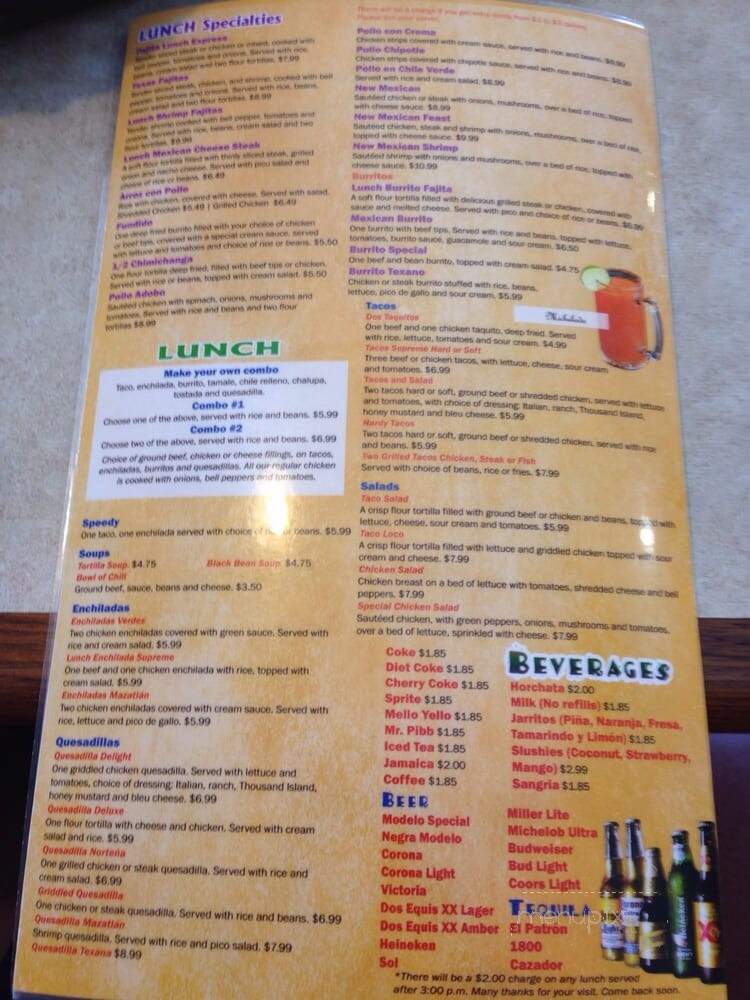 Mazatlan Mexican Restaurant - Aberdeen, NC menu_pic