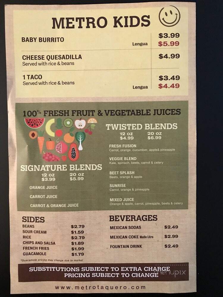 Metro Taquero - Hayward, CA menu_pic