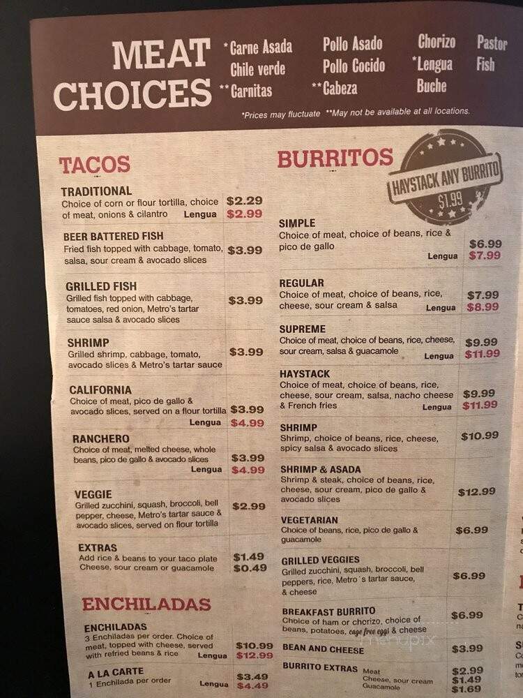Metro Taquero - Hayward, CA menu_pic