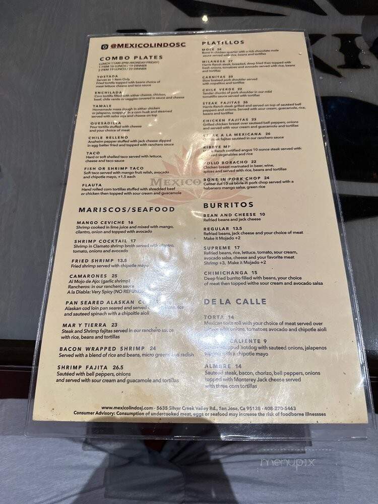 Mexico Lindo - San Jose, CA menu_pic