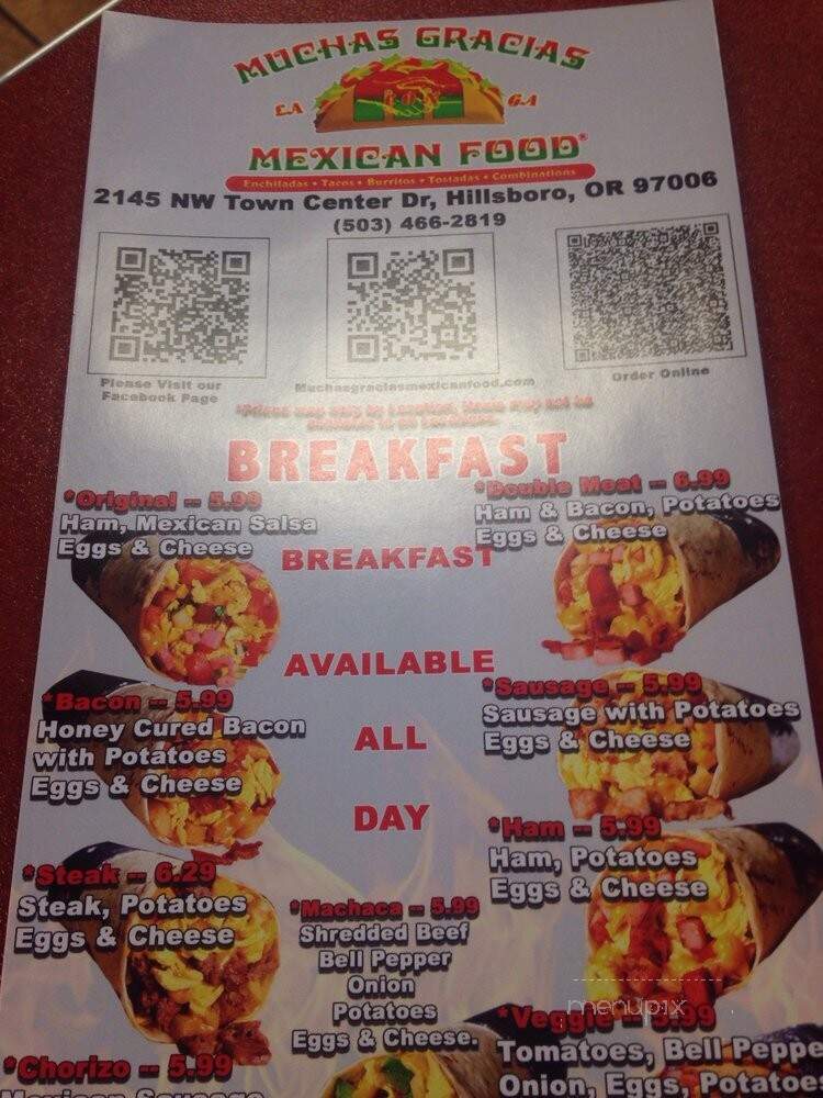 Muchas Gracias Mexican Food - Beaverton, OR menu_pic