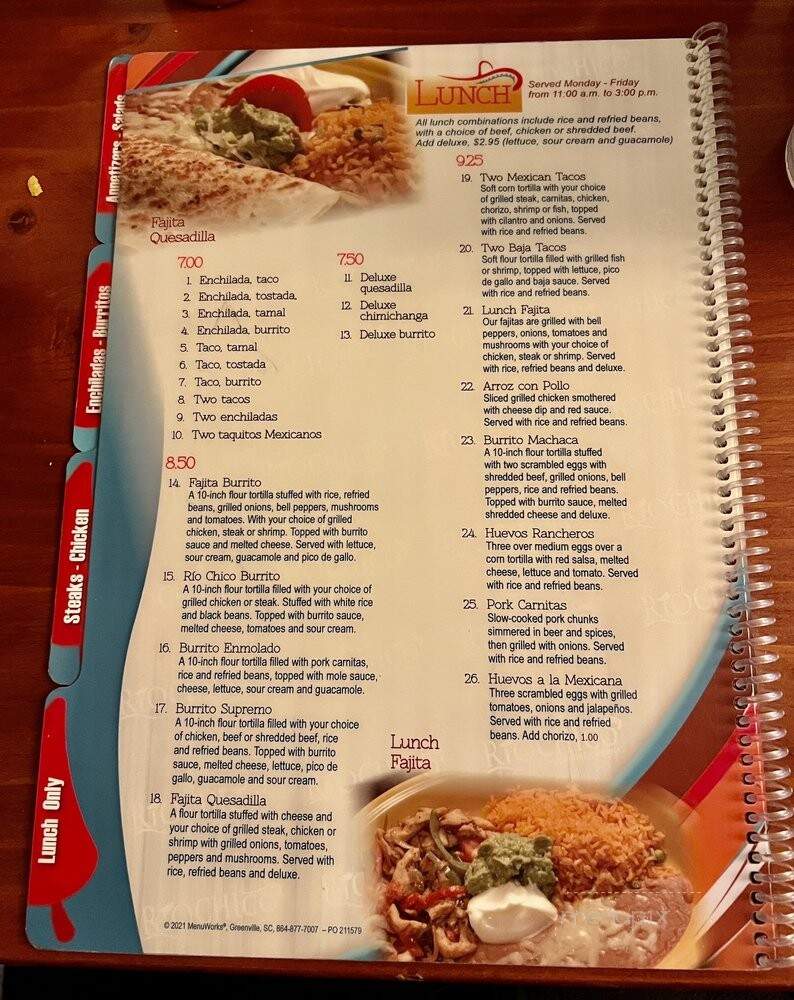 Rio Grande Mexican Restaurant - Summerville, SC menu_pic