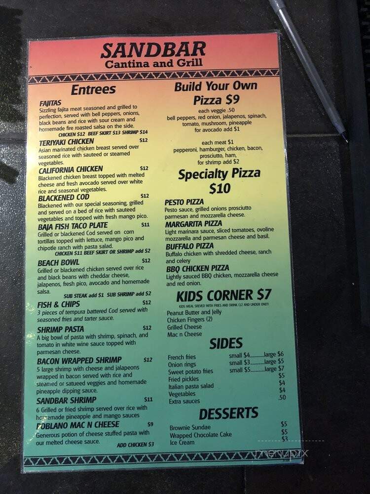 Sandbar Cantina and Grill - Dallas, TX menu_pic