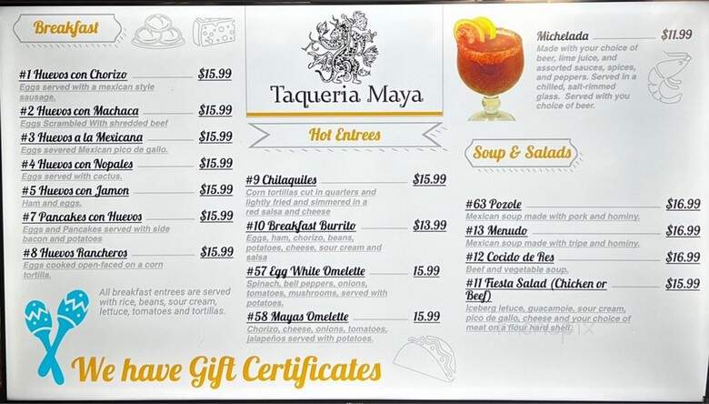 Taqueria Maya's - Sacramento, CA menu_pic