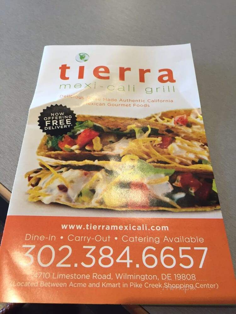 Tierra Mexi-Cali Grill - Wilmington, DE menu_pic