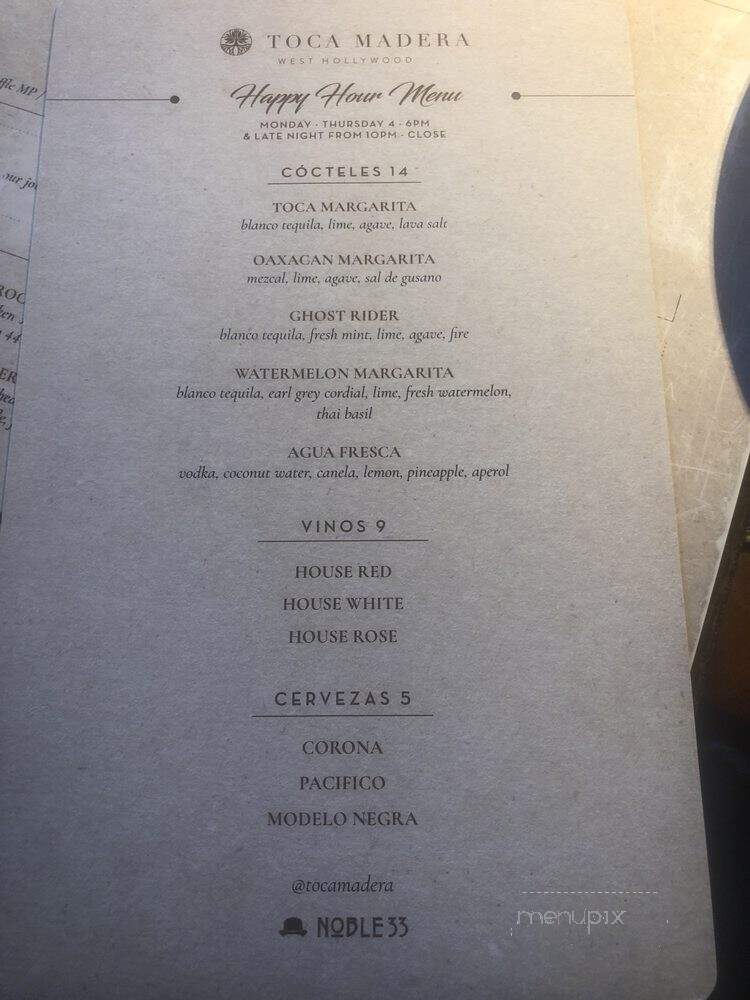 Toca Madera - Los Angeles, CA menu_pic
