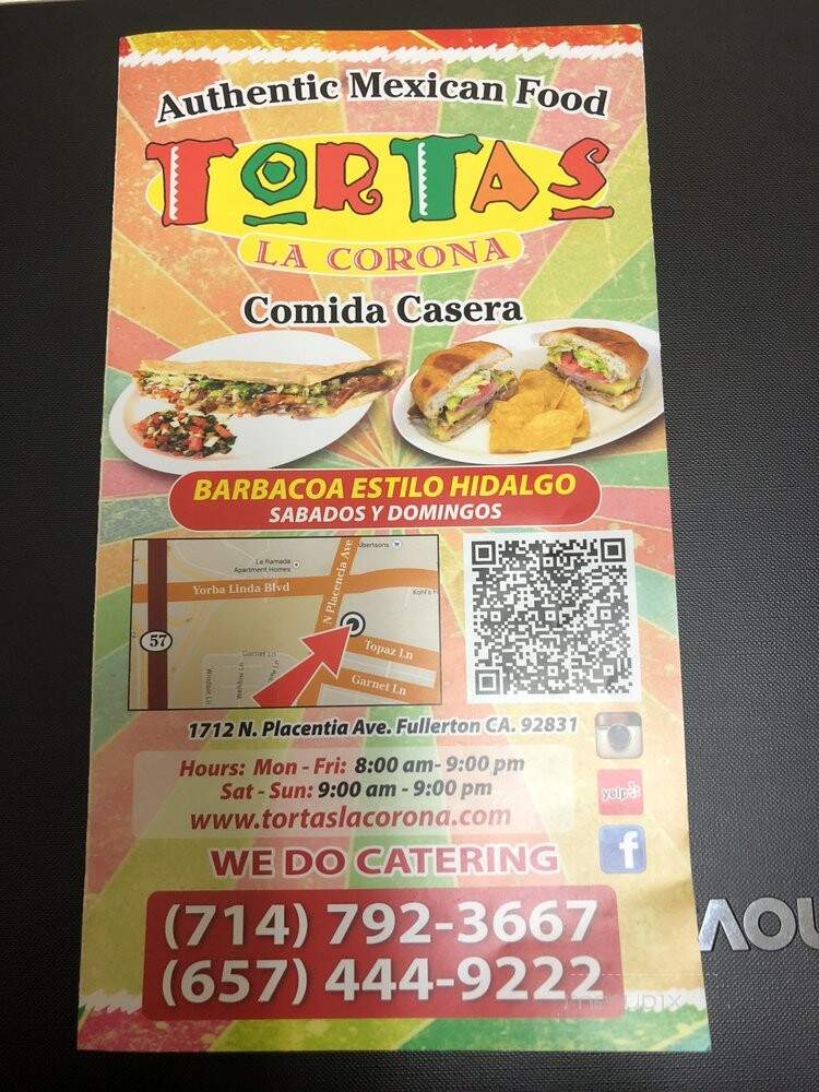 Tortas la Corona - Fullerton, CA menu_pic