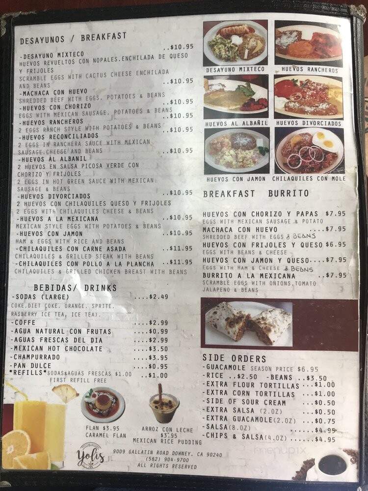 Yoli's Mexican Kitchen - Downey, CA menu_pic