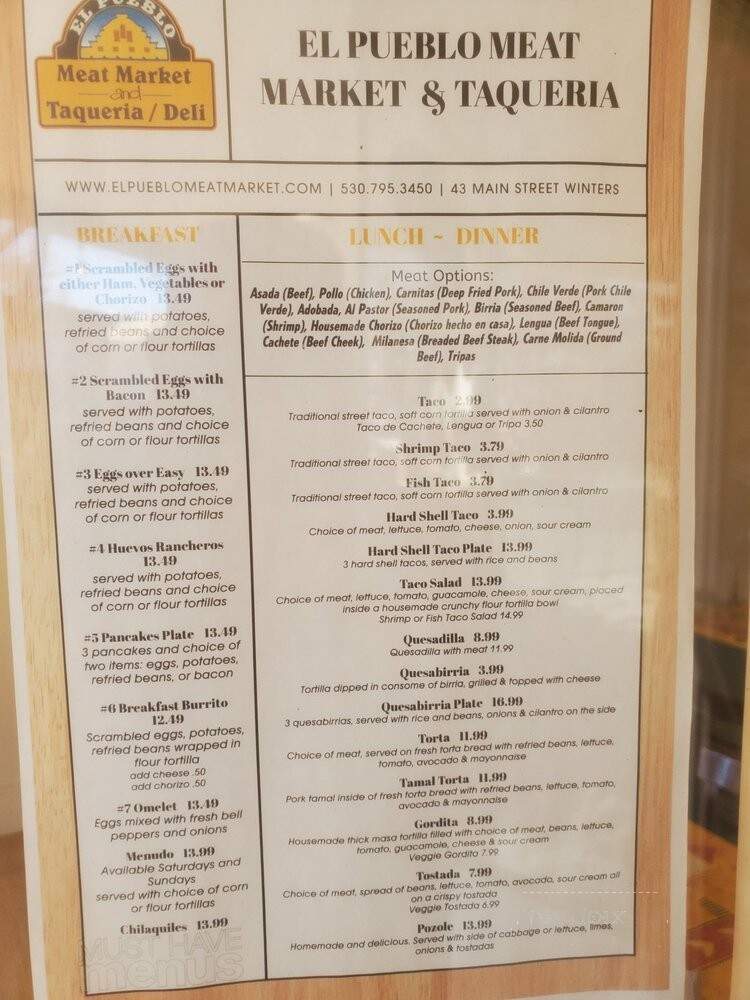 El Pueblo Meat Market & Taqueria - Winters, CA menu_pic