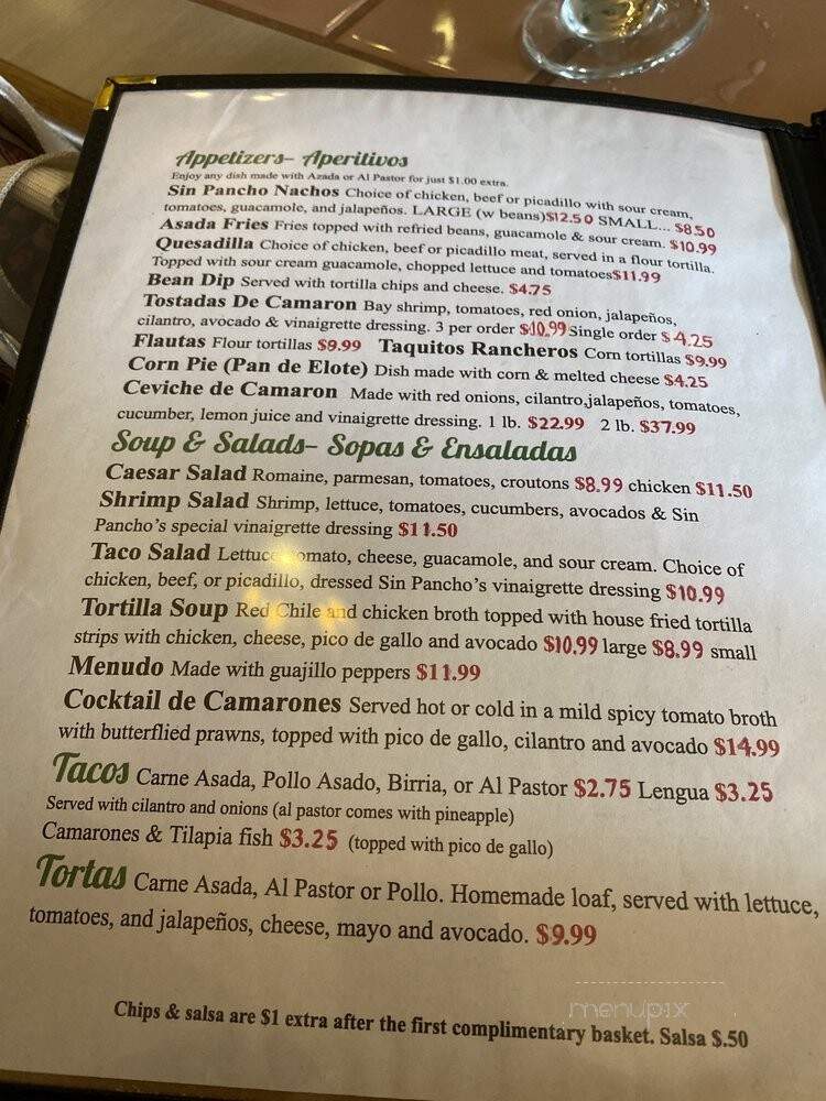 Sin Pancho Mexican Restaurant & Bar - Auburn, WA menu_pic