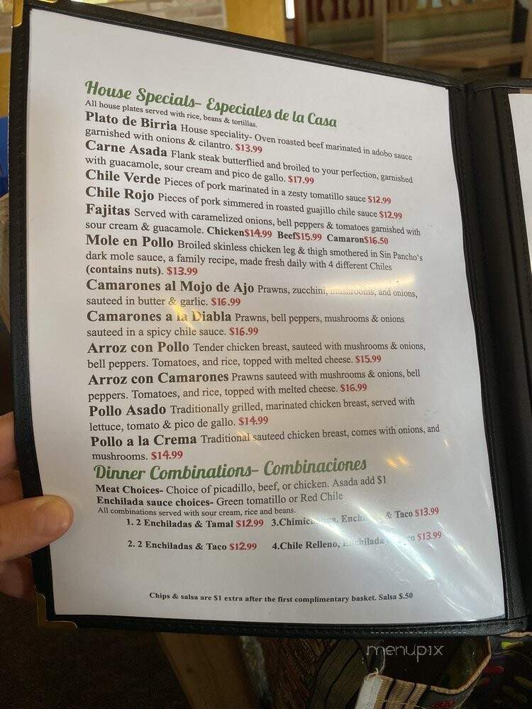 Sin Pancho Mexican Restaurant & Bar - Auburn, WA menu_pic