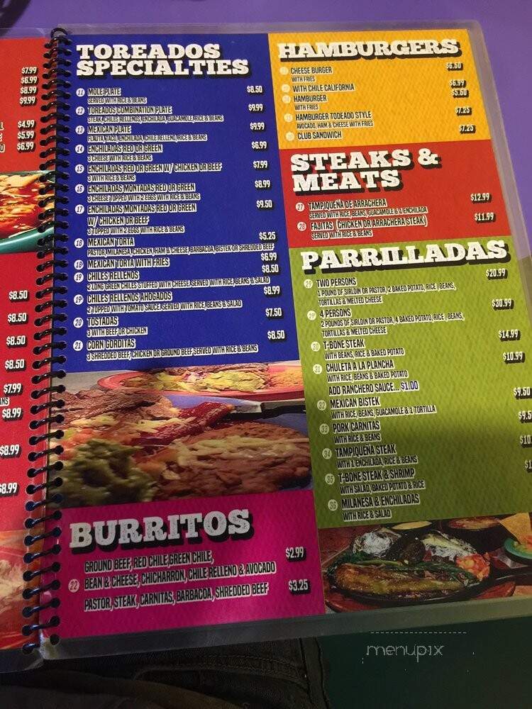 Los Toreados - El Paso, TX menu_pic