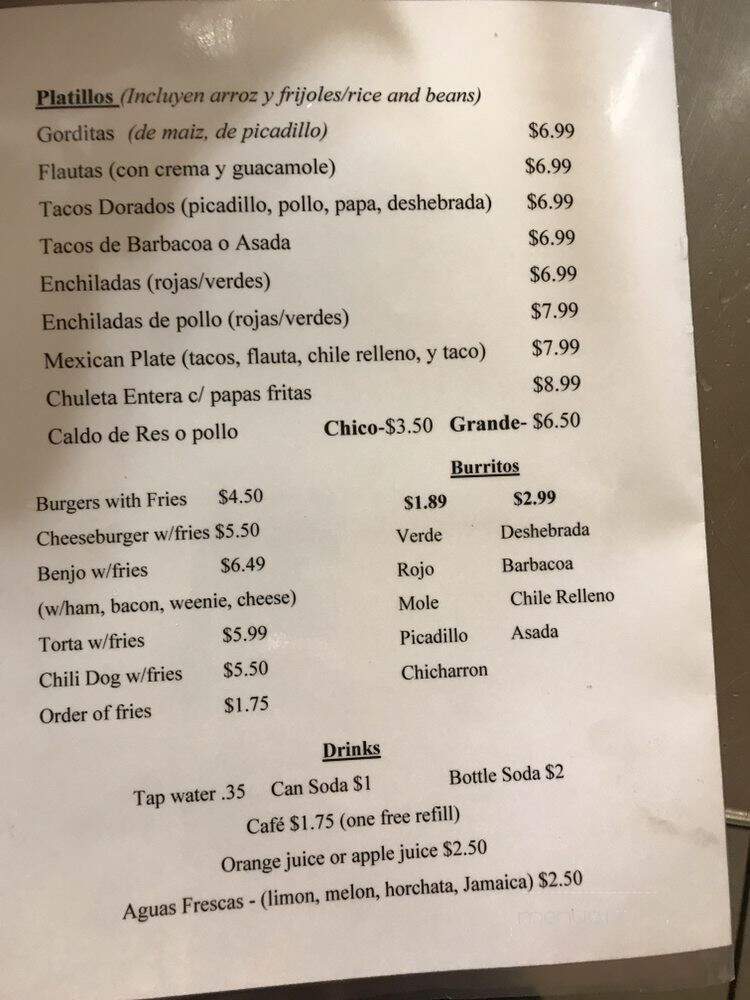 Senor Benjos - El Paso, TX menu_pic
