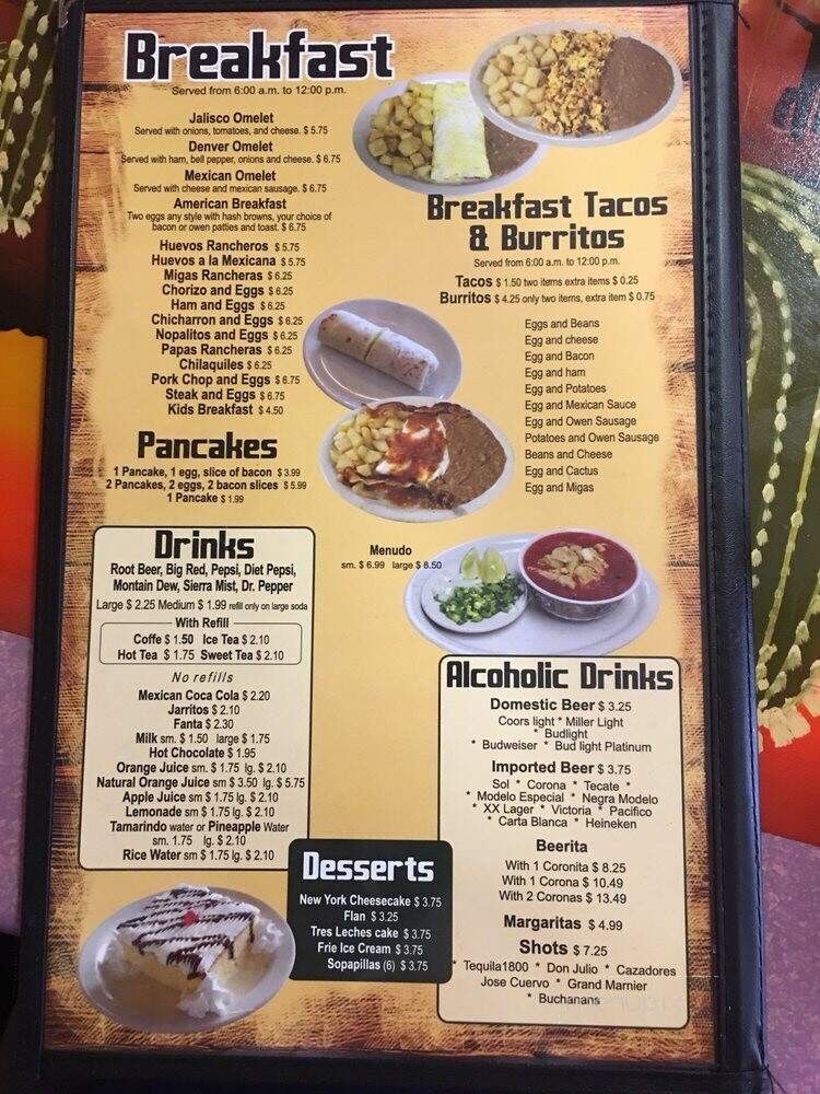 Taqueria Mexico Restaurant - Killeen, TX menu_pic