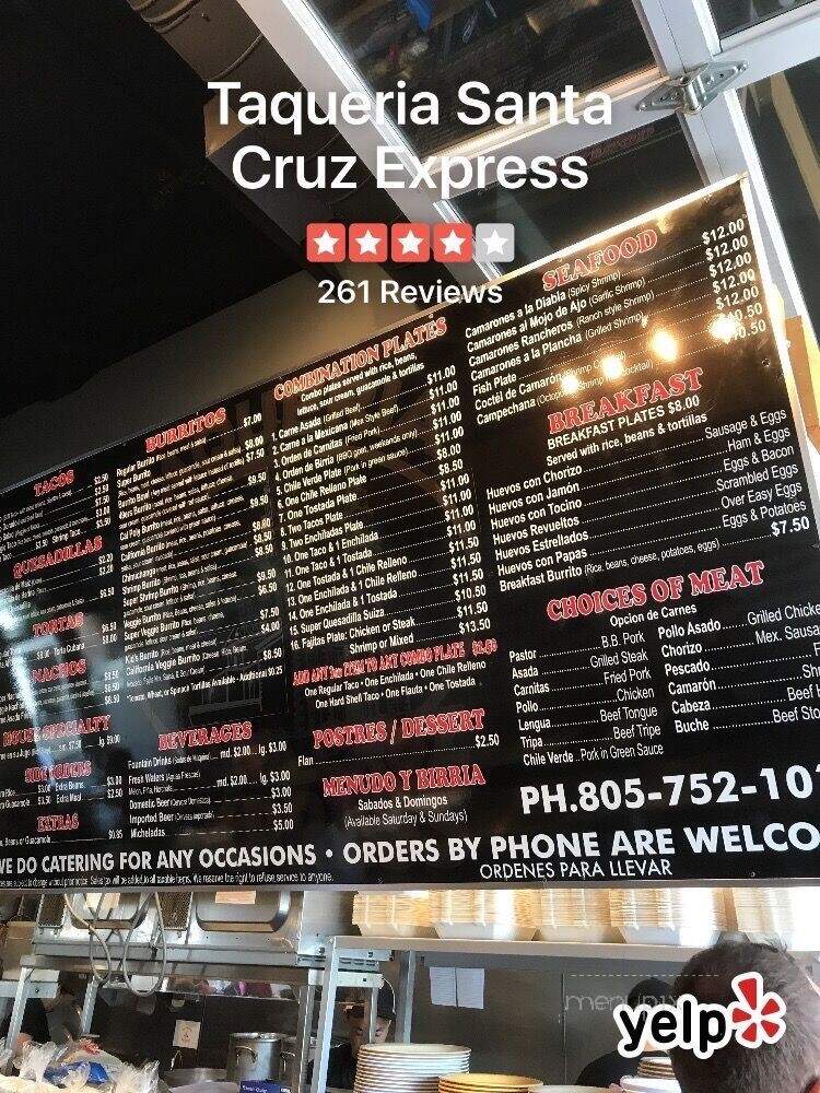 Taqueria Santa Cruz Express - San Luis Obispo, CA menu_pic