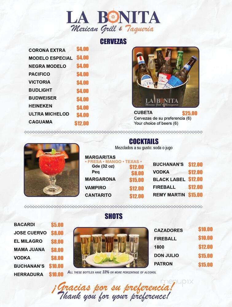 La Bonita - Forest Park, GA menu_pic