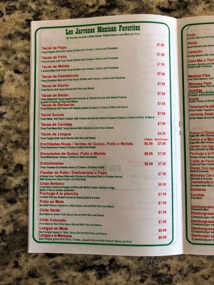 Los Jarrones - Canutillo, TX menu_pic