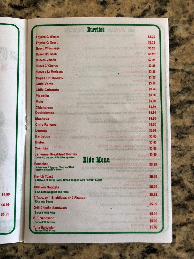 Los Jarrones - Canutillo, TX menu_pic