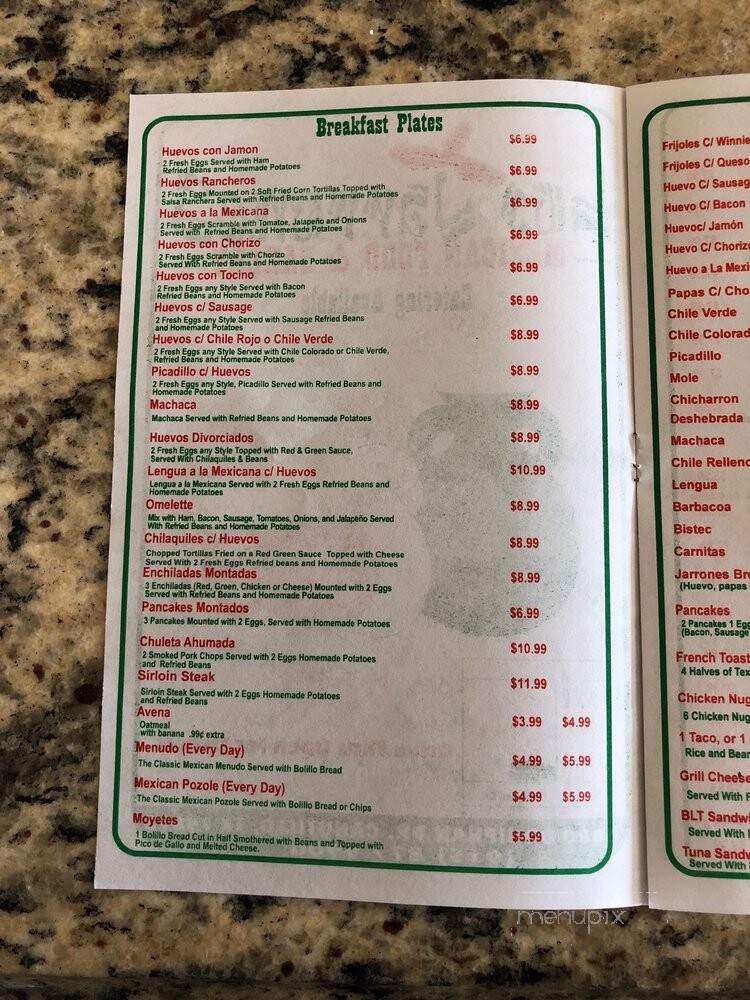 Los Jarrones - Canutillo, TX menu_pic