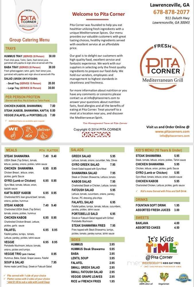 Pita Corner - Lawrenceville, GA menu_pic