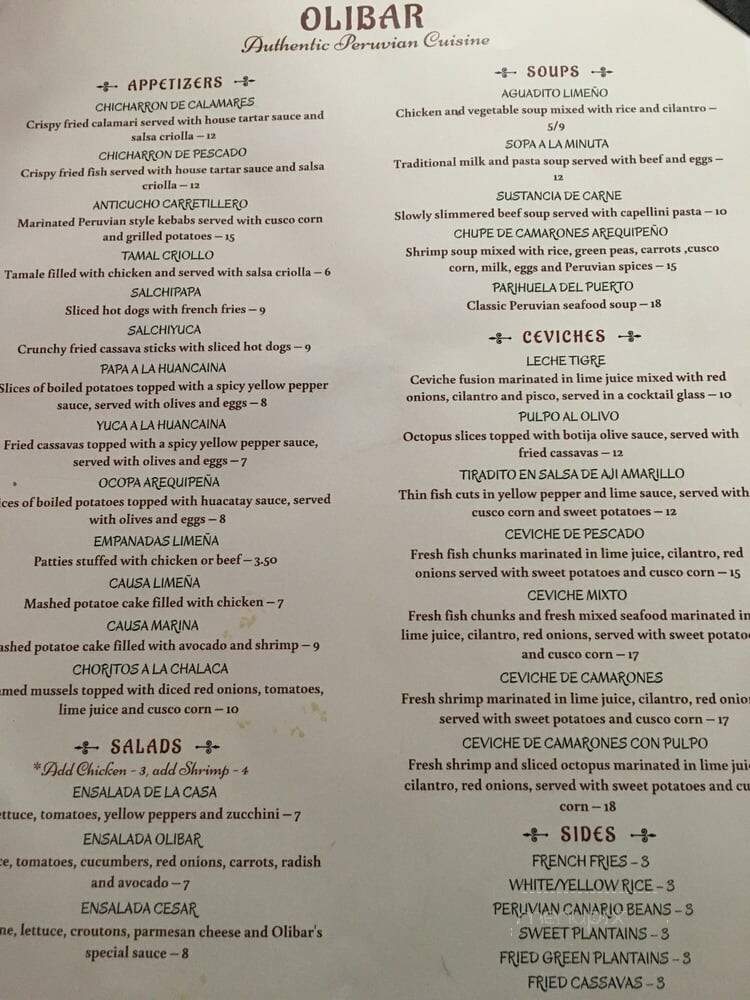 Olibar Peruvian Cuisine - New Rochelle, NY menu_pic