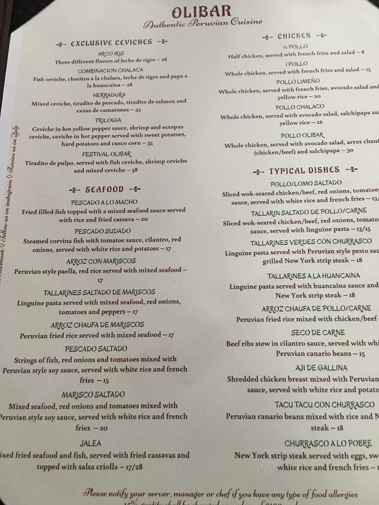 Olibar Peruvian Cuisine - New Rochelle, NY menu_pic