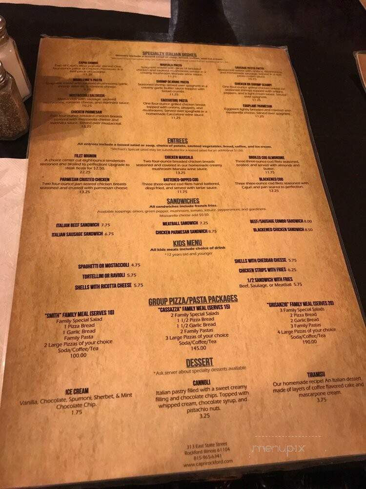 Capri Restaurant & Pizza - Rockford, IL menu_pic