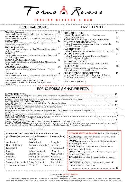 Forno Rosso Pizzeria - Brooklyn, NY menu_pic