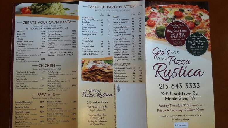 Gio's Pizza Rustica - Ambler, PA menu_pic