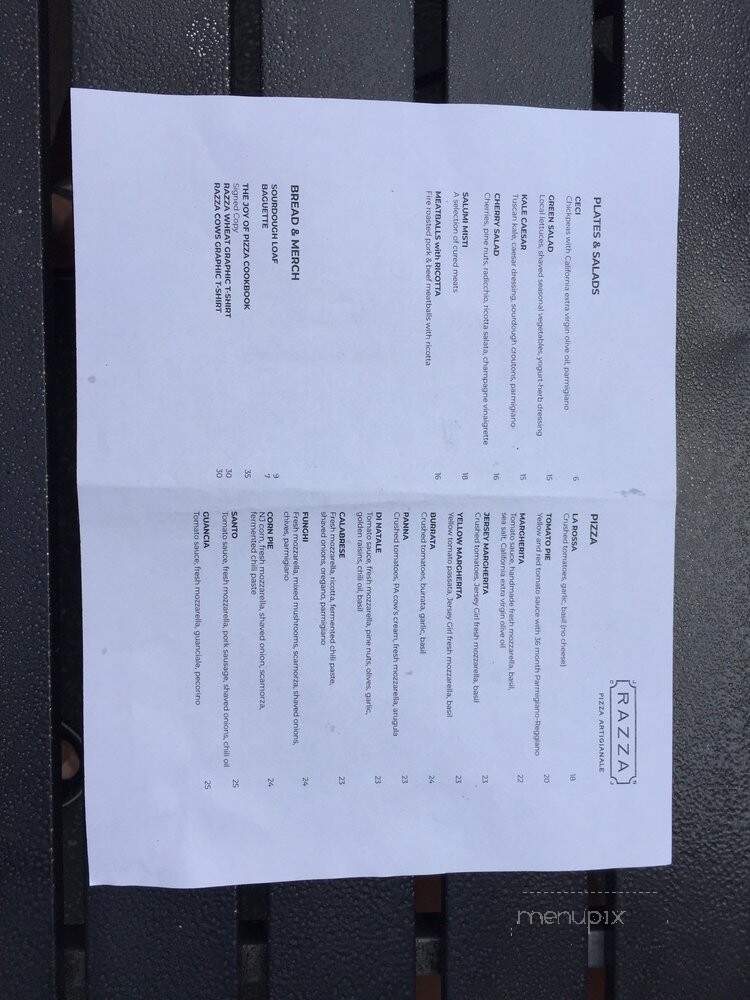 Razza Pizza Artigianale - Jersey City, NJ menu_pic