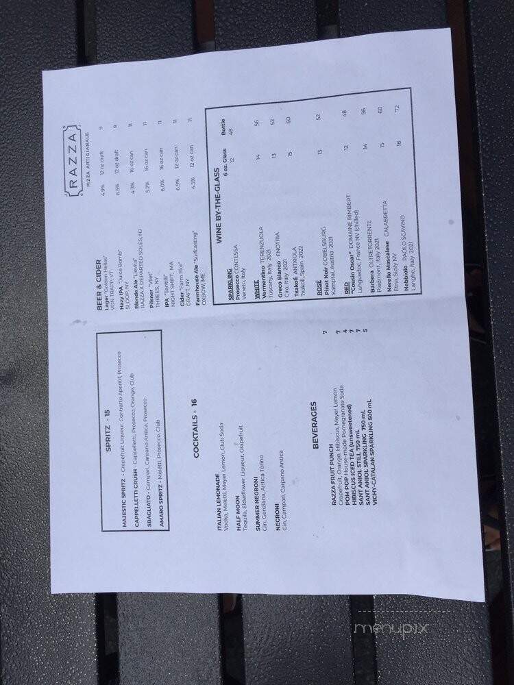 Razza Pizza Artigianale - Jersey City, NJ menu_pic