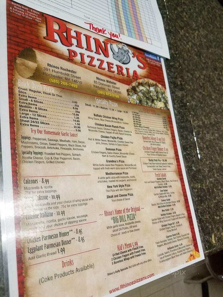 Rhino's Pizzeria - Rochester, NY menu_pic