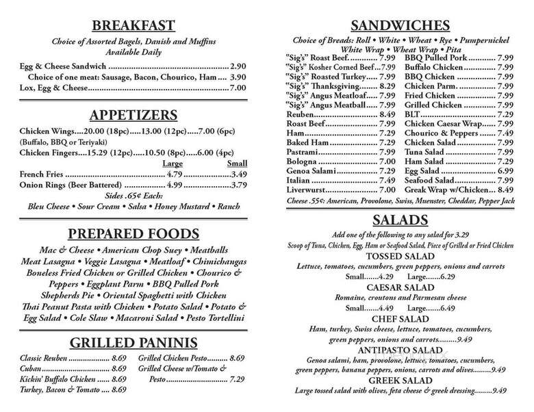 Sig's Place - Middletown, RI menu_pic