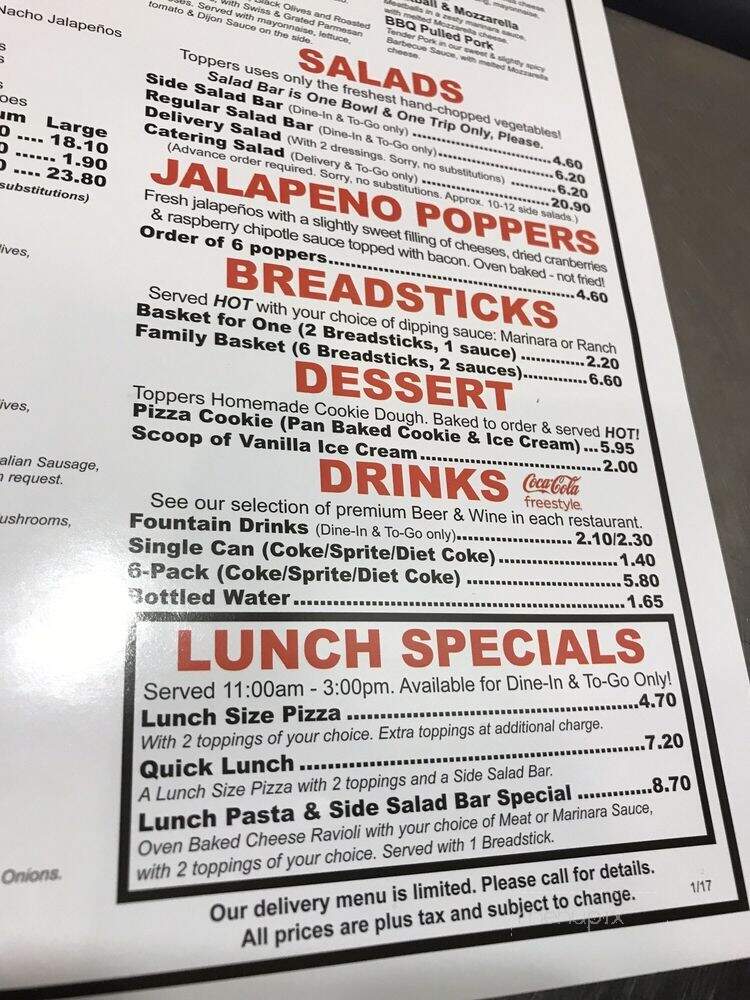 Toppers Pizza Place - Santa Clarita, CA menu_pic