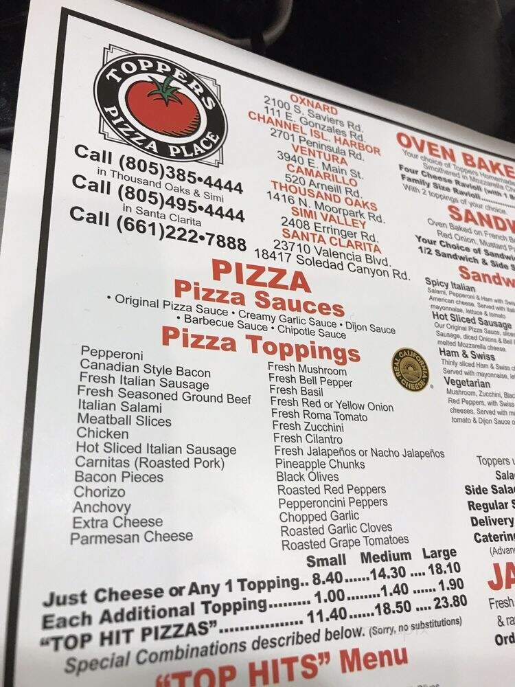Toppers Pizza Place - Santa Clarita, CA menu_pic
