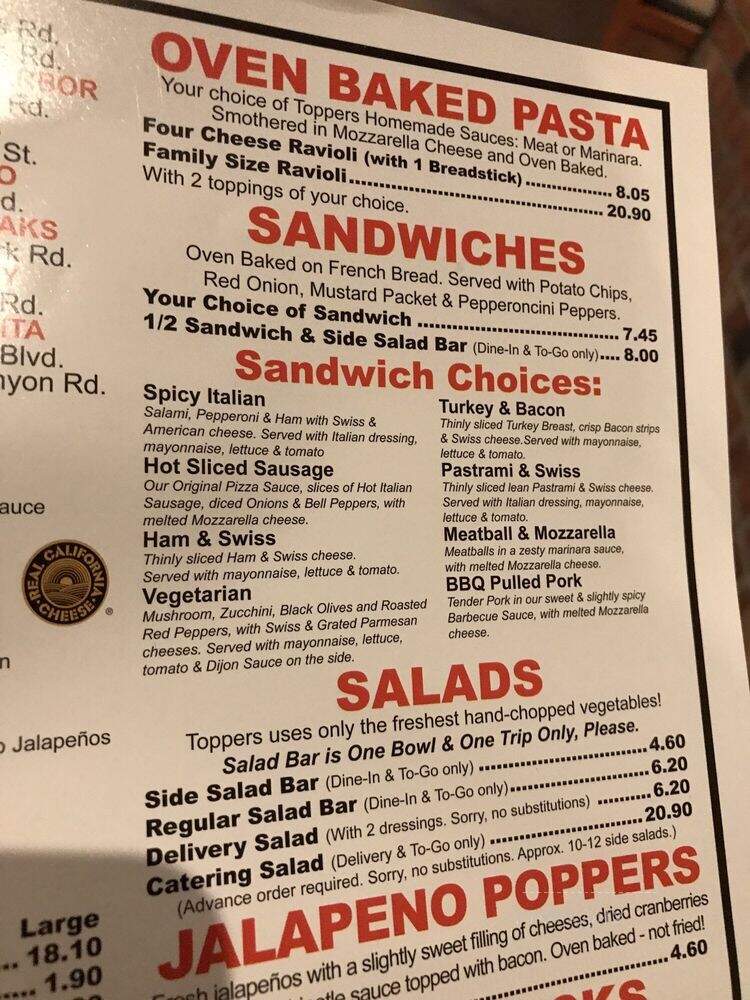 Toppers Pizza Place - Santa Clarita, CA menu_pic