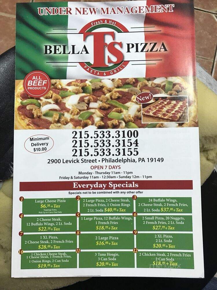 Bella T's Pizza - Philadelphia, PA menu_pic