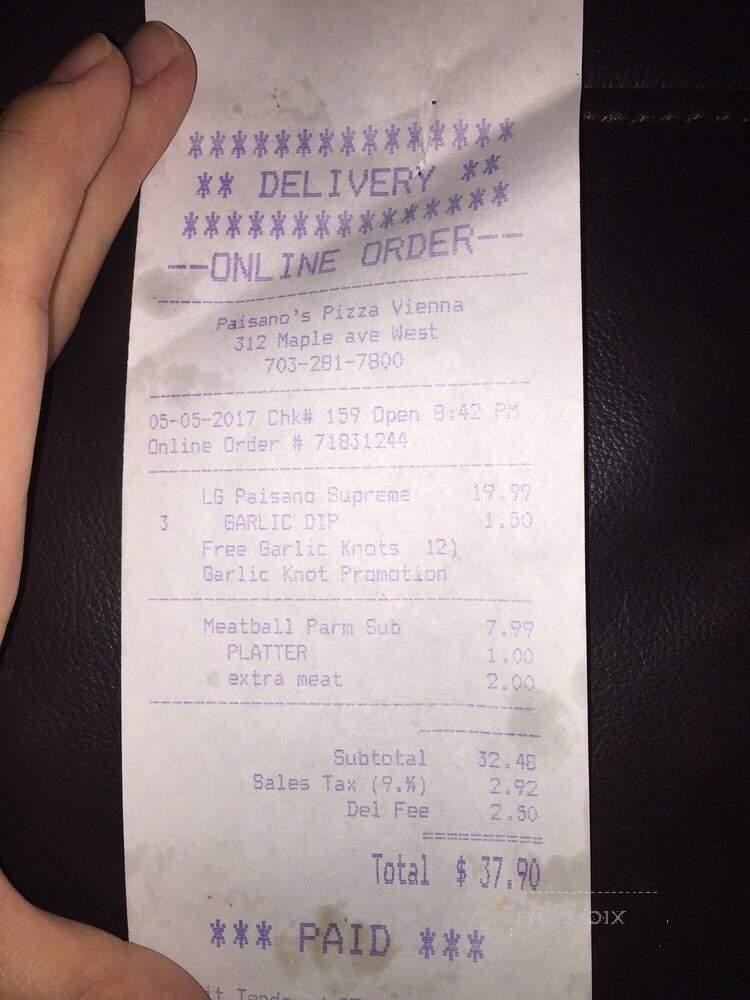 Paisano's Pizza - Vienna, VA menu_pic