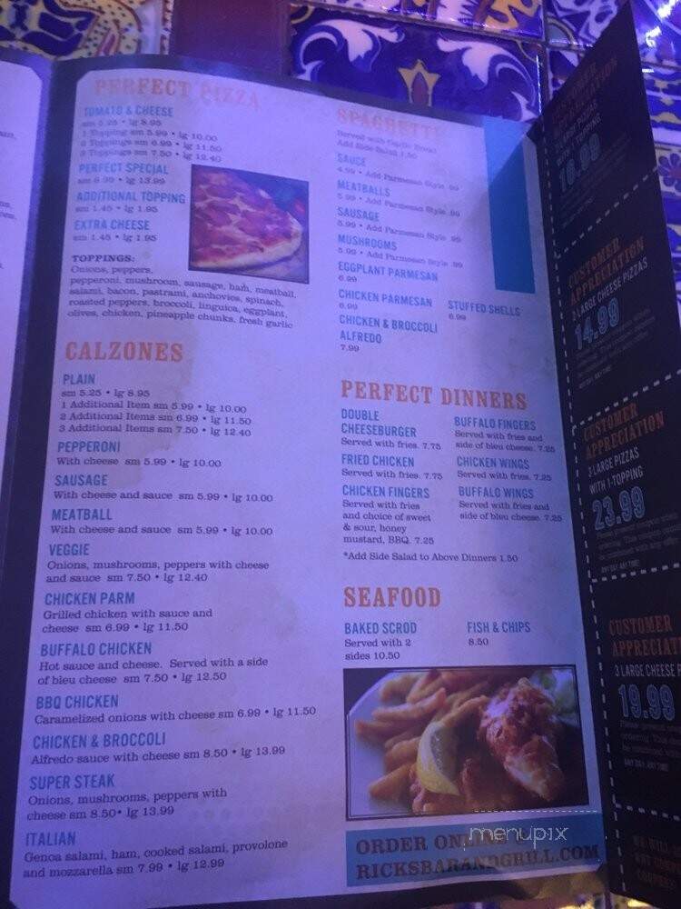 Rick's Bar and Grill - Woonsocket, RI menu_pic