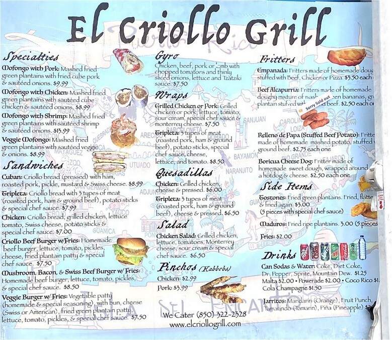El Criollo Grill - Tallahassee, FL menu_pic