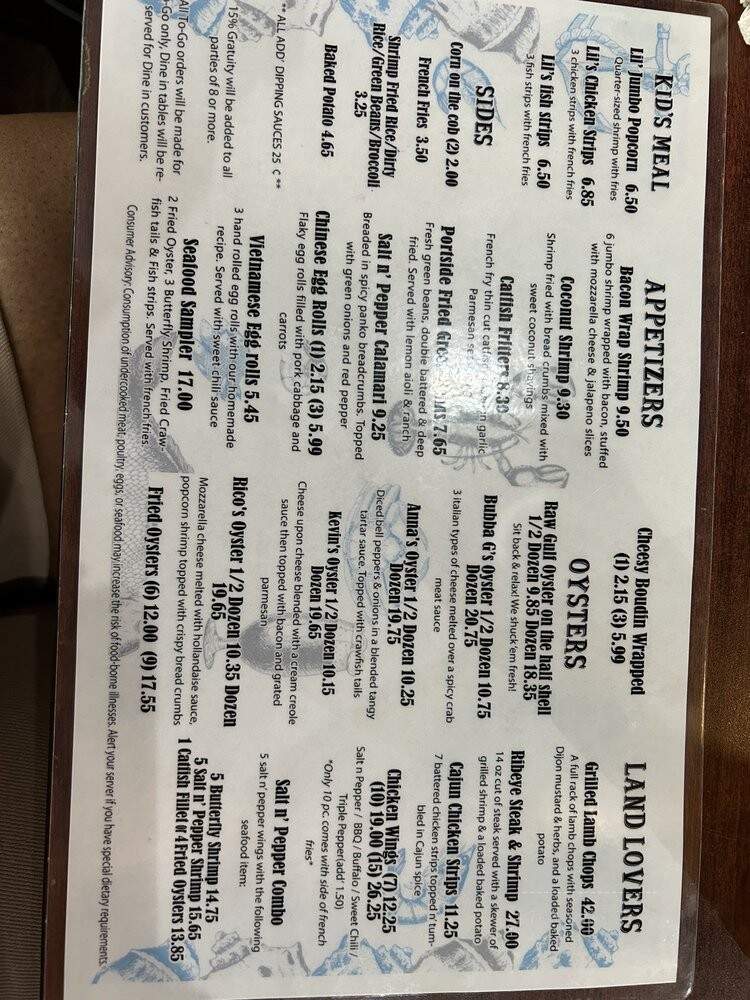 Kevin Rico Seafood & Oyster Bar - Port Arthur, TX menu_pic