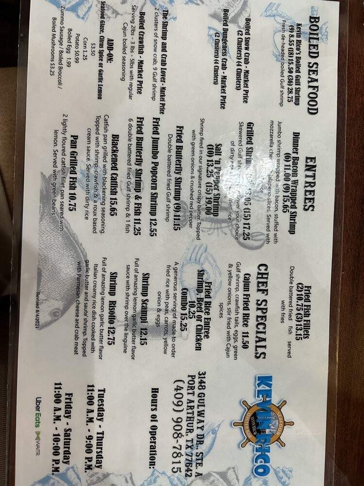 Kevin Rico Seafood & Oyster Bar - Port Arthur, TX menu_pic