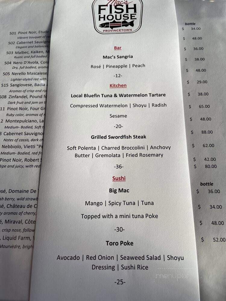 Mac's Provincetown - Provincetown, MA menu_pic