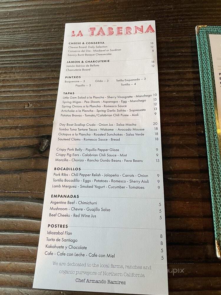 La Taberna - Napa, CA menu_pic