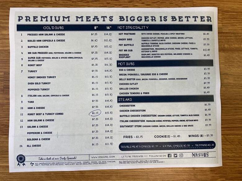 Mr Subs 3 - Rahway, NJ menu_pic