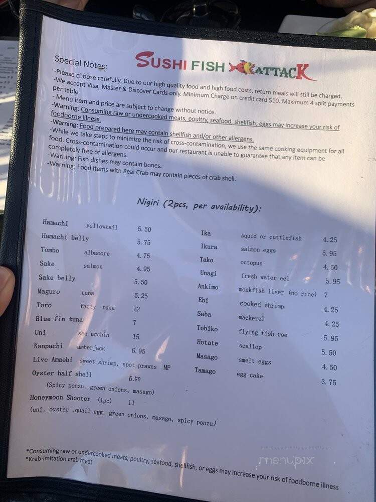 Fish Attack Sushi House - San Diego, CA menu_pic